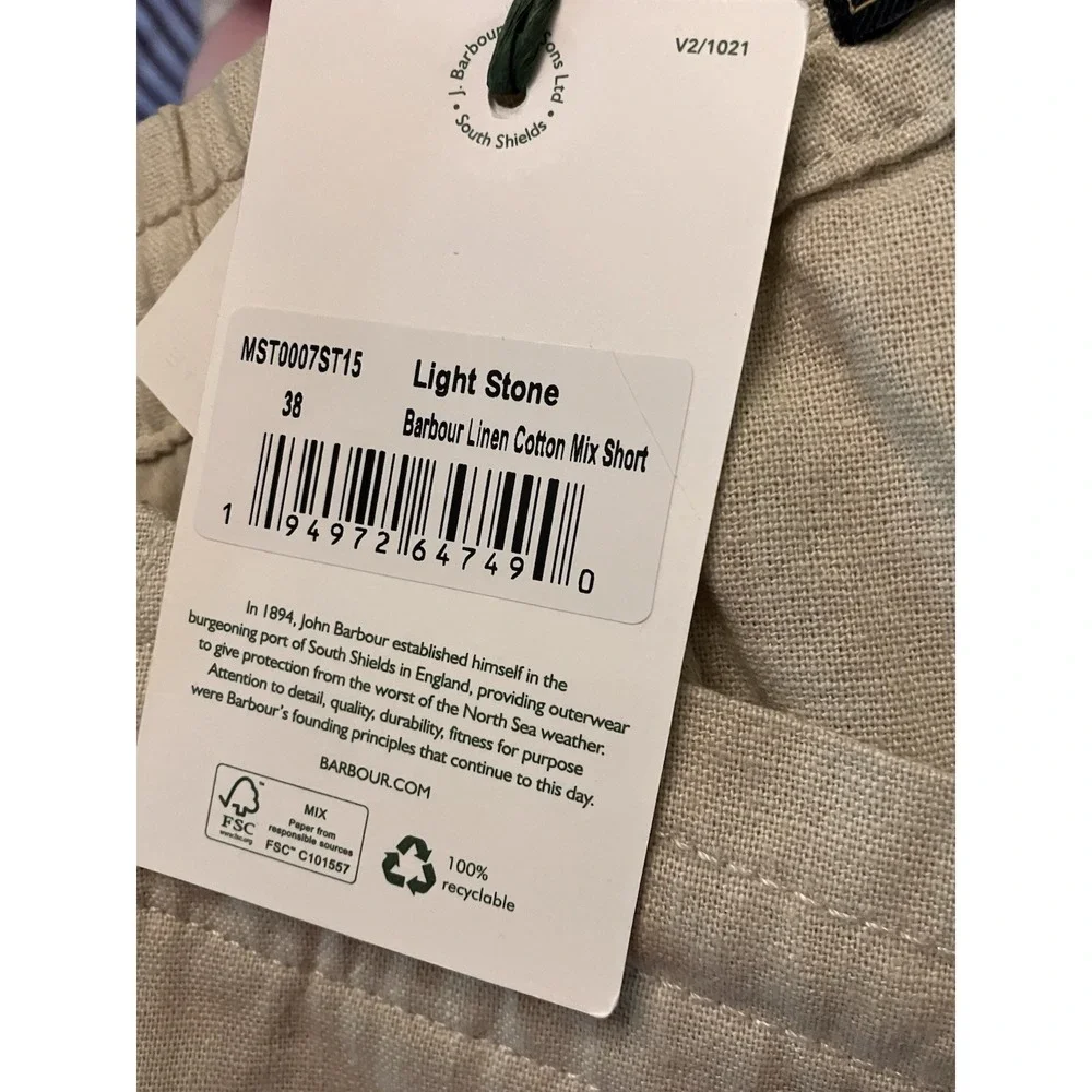 Barbour Shorts NWT Men's Linen Cotton Mix Light Stone Sz38 $110‎